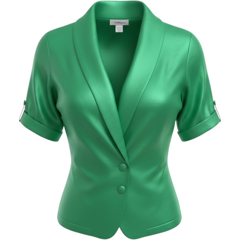 Worthington Vintage Emerald Green Short Sleeve Shawl Collar Blazer Top
